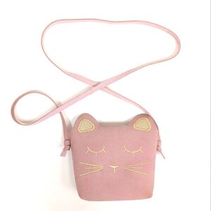 Pink And Gold Suede Kitty Kitten Cat Purse